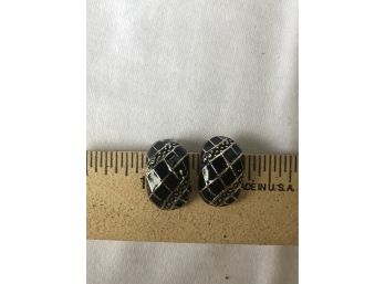 Vintage Black Mosaic Clip Earrings