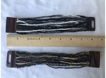 2 Hand Beaded Bracelets With Wooden Clasp