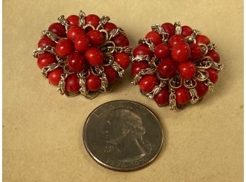 Red Clip On Earrings