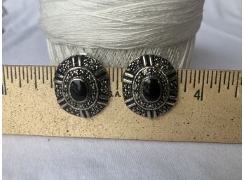 Vintage Black Marcasite Clip Earrings