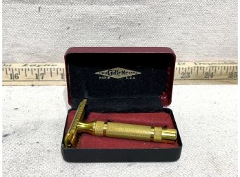 Vintage Gillette Gold Tone Double Edge Razor W/ Box