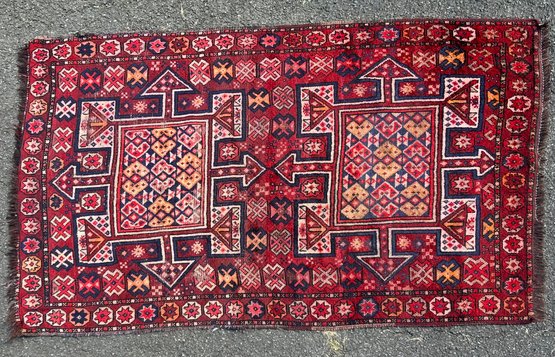 Oriental Rug Red White And Blue, Red Background