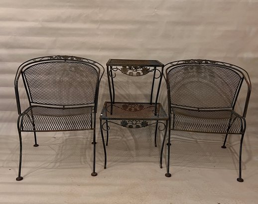 Pair Of Iron Porch Chairs With 2 Matching Tables