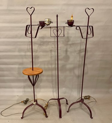 Three Vintage Iron Floor Lamps With Heart Designs