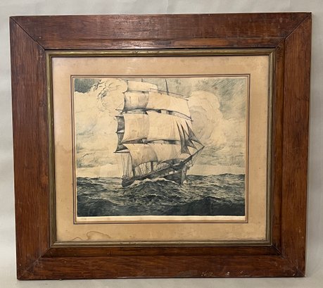 Large Engraving  Of Clipper Ship Signed