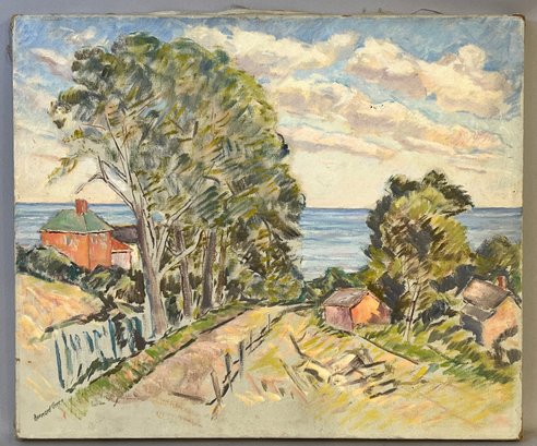 Bernard Green Oil On Canvas Oceanside Village Scene