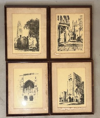 Set Of Four Framed Yale Prints Of Historic Buildings