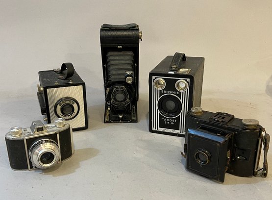 Five Vintage Cameras Including Brownie, Ansco Shur-Flash, Kodak, Etc...