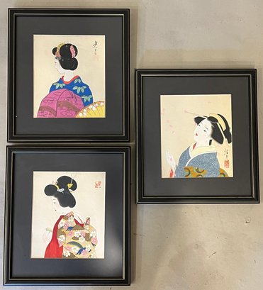 Set Of Three Asian Portraits On Paper