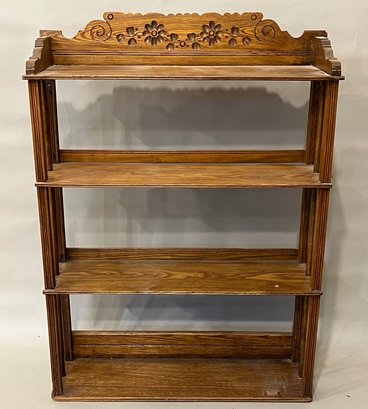 Antique Four Tiered Shelf With Carved Back