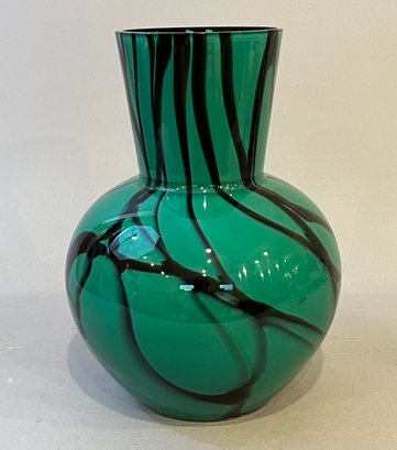 Art Glass Vase Green Background With Black Design