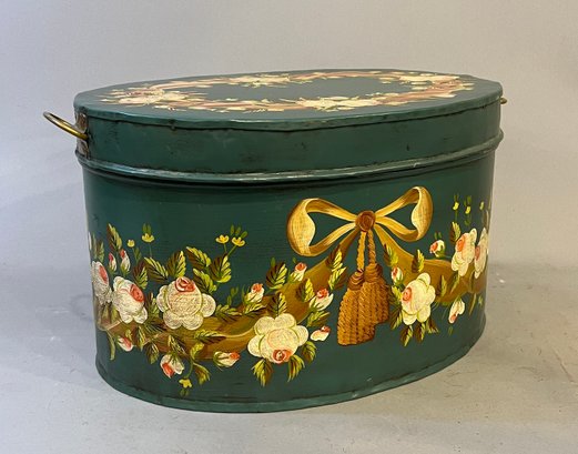 Large Paint Decorated Oval Tin Box