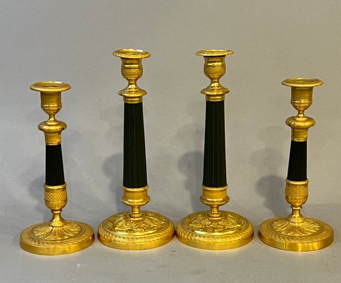 Four Modern Classical Style Brass Colored Candle Sticks