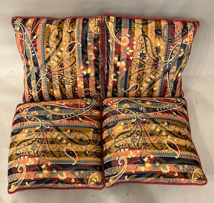 Four Plush Throw Pillows With Paisley Covers