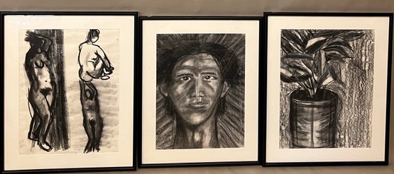 Three Charcoal Drawings On Paper