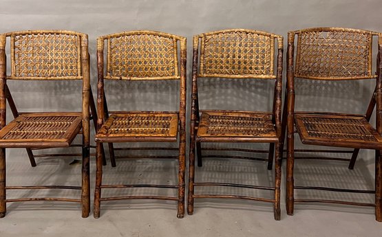 Set Of Four Vintage Bamboo Folding Chairs