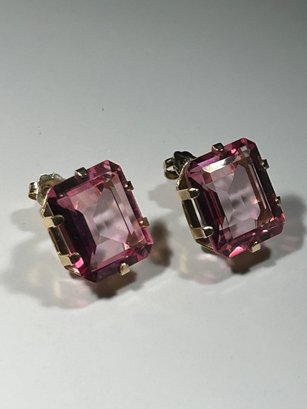 14k Yellow Gold And Pink Sapphire Earrings