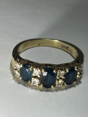 18k Yellow Gold Ring Blue Sapphire, Diamonds