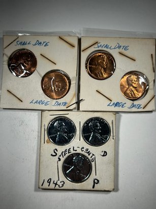 7 Pennies 1943 P,D,S, 1960, 1960 D Lincoln, Penny Small Day And Large Date