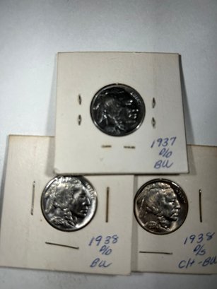1937, 1938 D, 1938 D Buffalo Nickel  3 Pcs