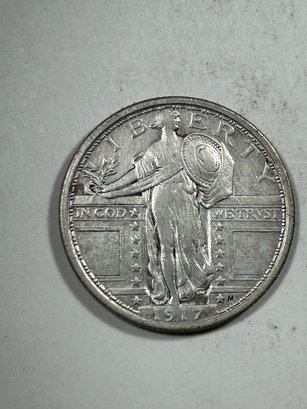 1917 Standing Liberty Quarter Silver No Stars Below Eagle