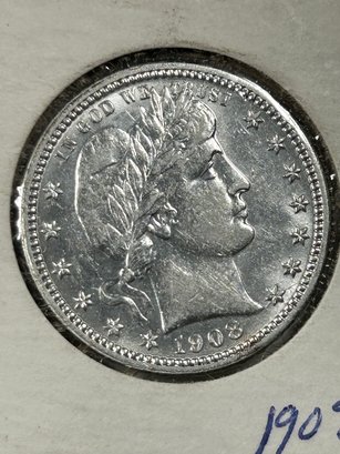 1908 O  Barber Quarter  Silver