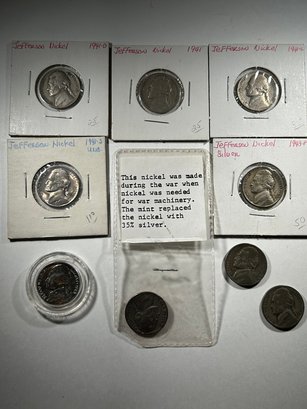 9 Jefferson Nickels WAR 1941, 1941 D, 1941 S, 1943 D, 1943 S, 1043 35 SILVER