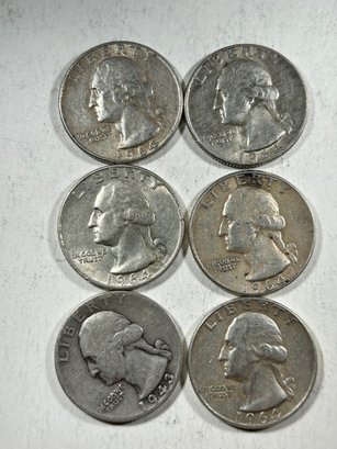 6 Washington Quarters 1943-1964 Silver