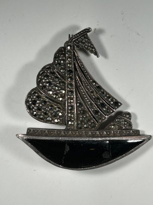 Sterling Silver Marcasite Sailboat Pin