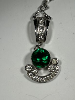 Sterling Silver And CZ Necklace W Green Stone