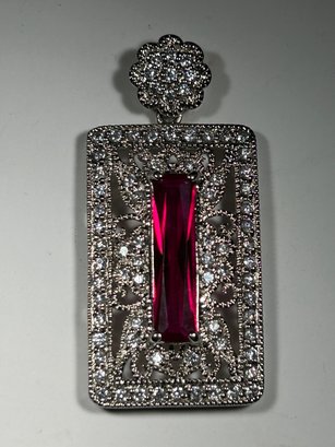 Vintage Sterling, CZ And Ruby Pendant