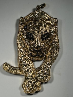 Vintage Sterling And Marcasite Leopard Pendant