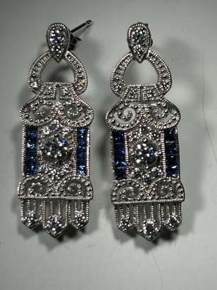 Sterling Silver, CZ, Sapphire Earrings