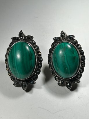 Sterling Silver And Malachite Earrings