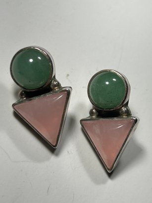 Amy Kahn Russell Sterling Silver Earrings, Pink And Green