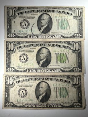 (3) 10 Dollars Federal Reserve Bank Note, 1934, 1934 A, 1934 D