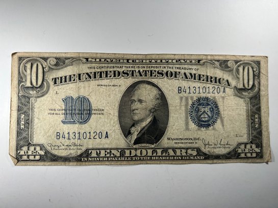 10 Dollar Silver Certificate, 1934 D
