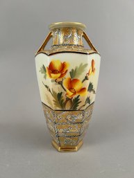 Handpainted Nippon Two Handled Vase W Orange Flowers