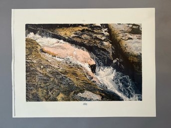 Print Of A Nude Woman Reposing In A Waterfall