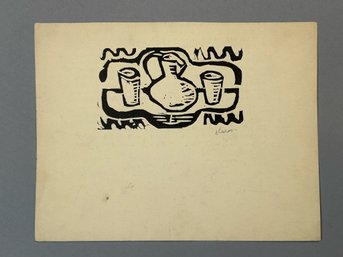 Block Print Of A Pitcher With Two Glasses