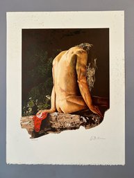 Block Print Of Seated Nude From Behind Signed