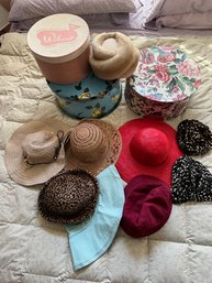 Lot Of Hats And Hat Boxes Including Penny Bonnets Mink Hat