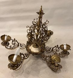 Vintage Brass And Porcelan Chandelier