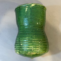 Vintage Green Glazed Pot Made To Hang With Iron Hanger
