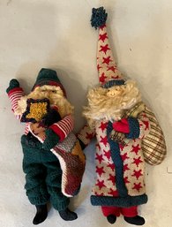 Two Joyce Tapply Bingham Handmade Stuffed Santa Claus Dolls