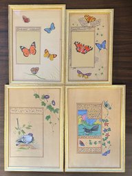 Four Middle Eastern Style Bird And Butterfly Prints