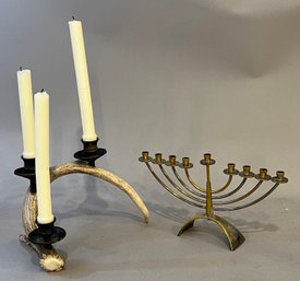 Menorah And Antler Candle Holder