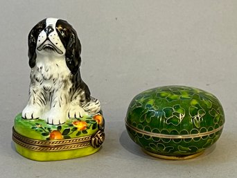 Limoges Enamel Box With Dog And Cloisonn Covered Jar