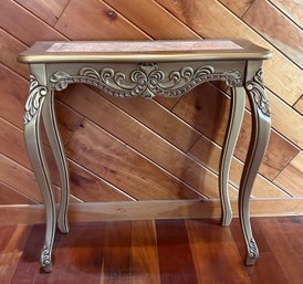 Small Gold Console Table With Cabriole Legs And Marble Insert Top