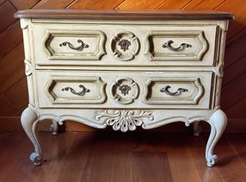 French Country Two Drawer Chest With Chippy White Paint